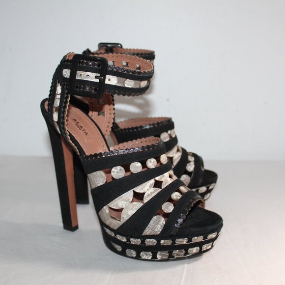 Alaia Shoes - Alaia Paris Black Cut Out Ankle Strap Heels Platform Sandals 40